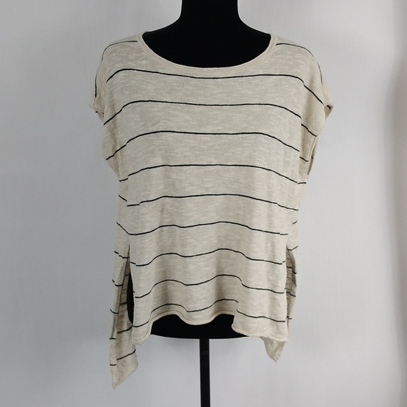 Eileen Fisher Striped Linen Blend Bateau Neck Top - Picture 1 of 9